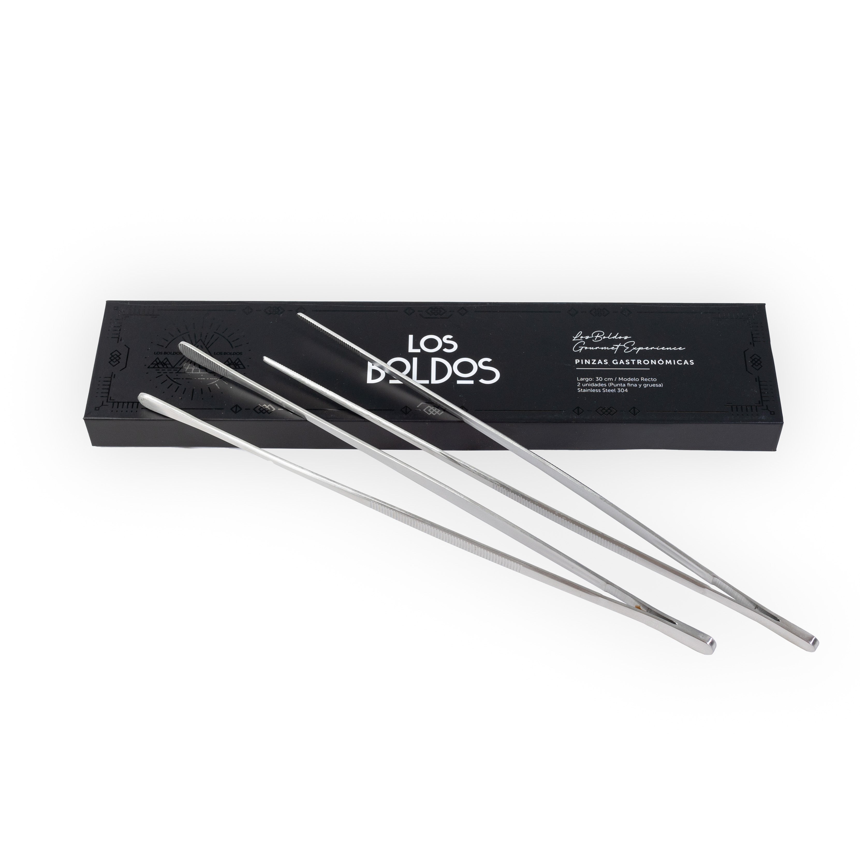 Set de 2 Pinzas Gastronómicas de 30 cm - Acero Inoxidable 304 - Punta Gruesa y Delgada