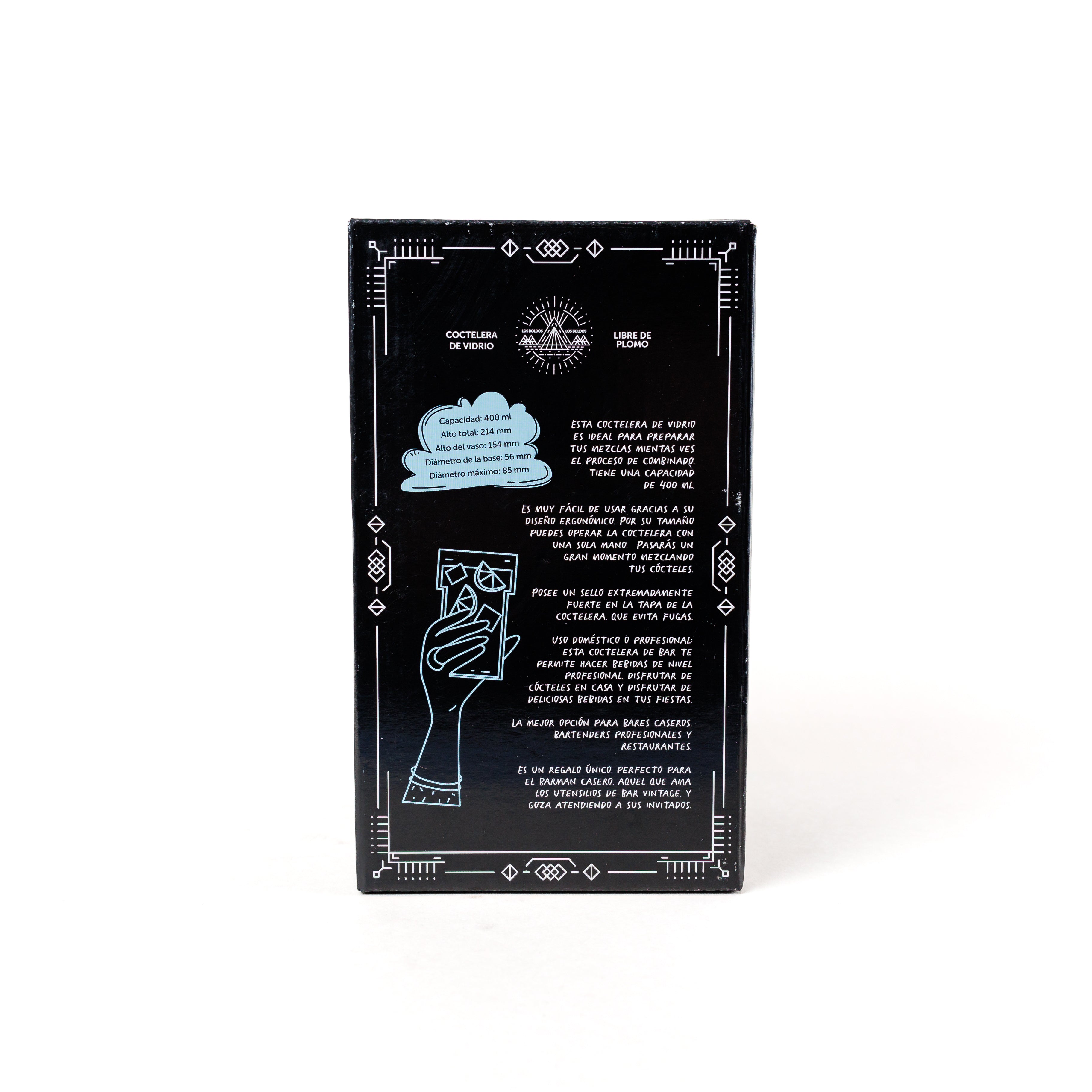 Coctelera de Vidrio 400 ml - JavaDrinks x Los Boldos - Acero Inoxidable 304 y Sello de Silicona