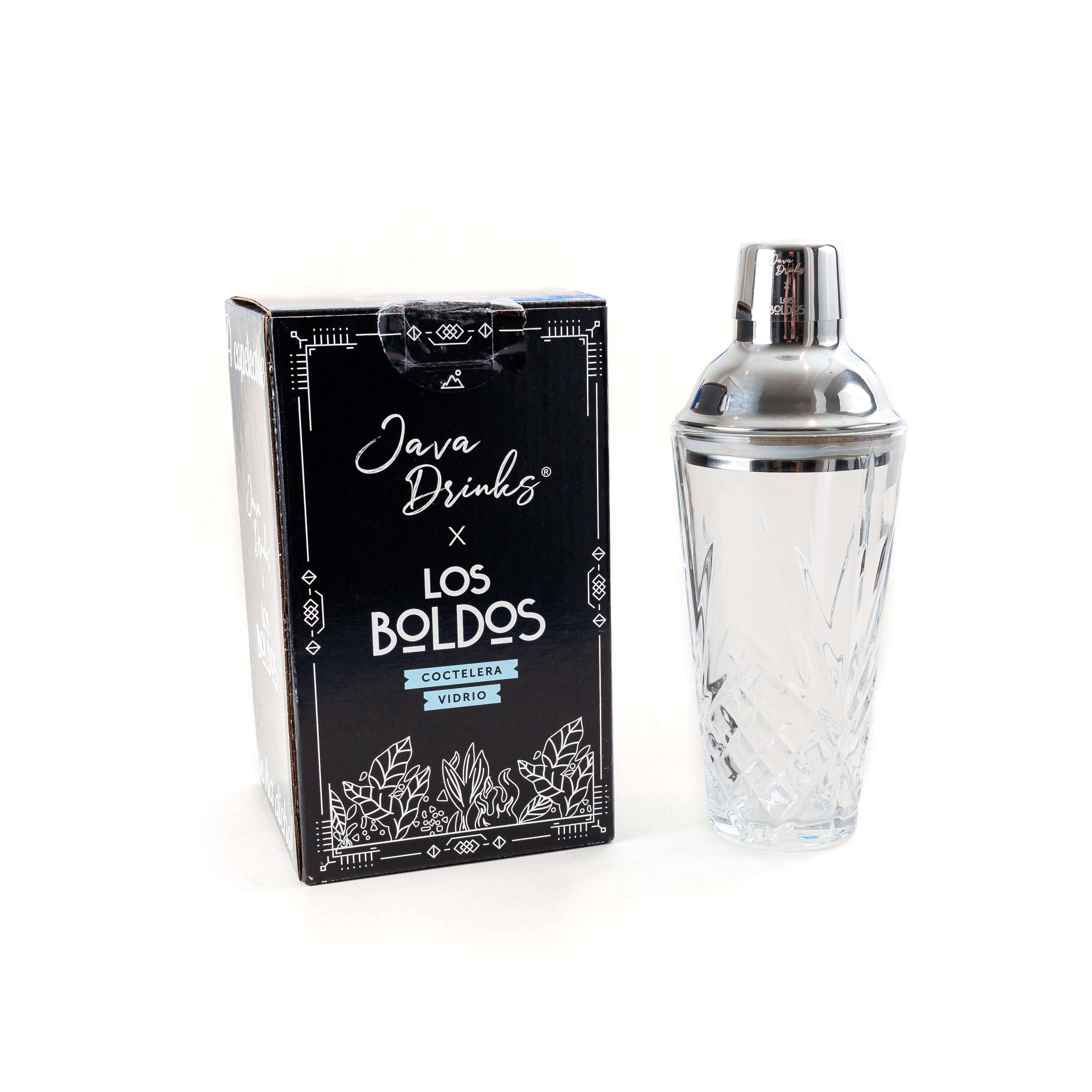 Coctelera de Vidrio 400 ml - JavaDrinks x Los Boldos - Acero Inoxidable 304 y Sello de Silicona