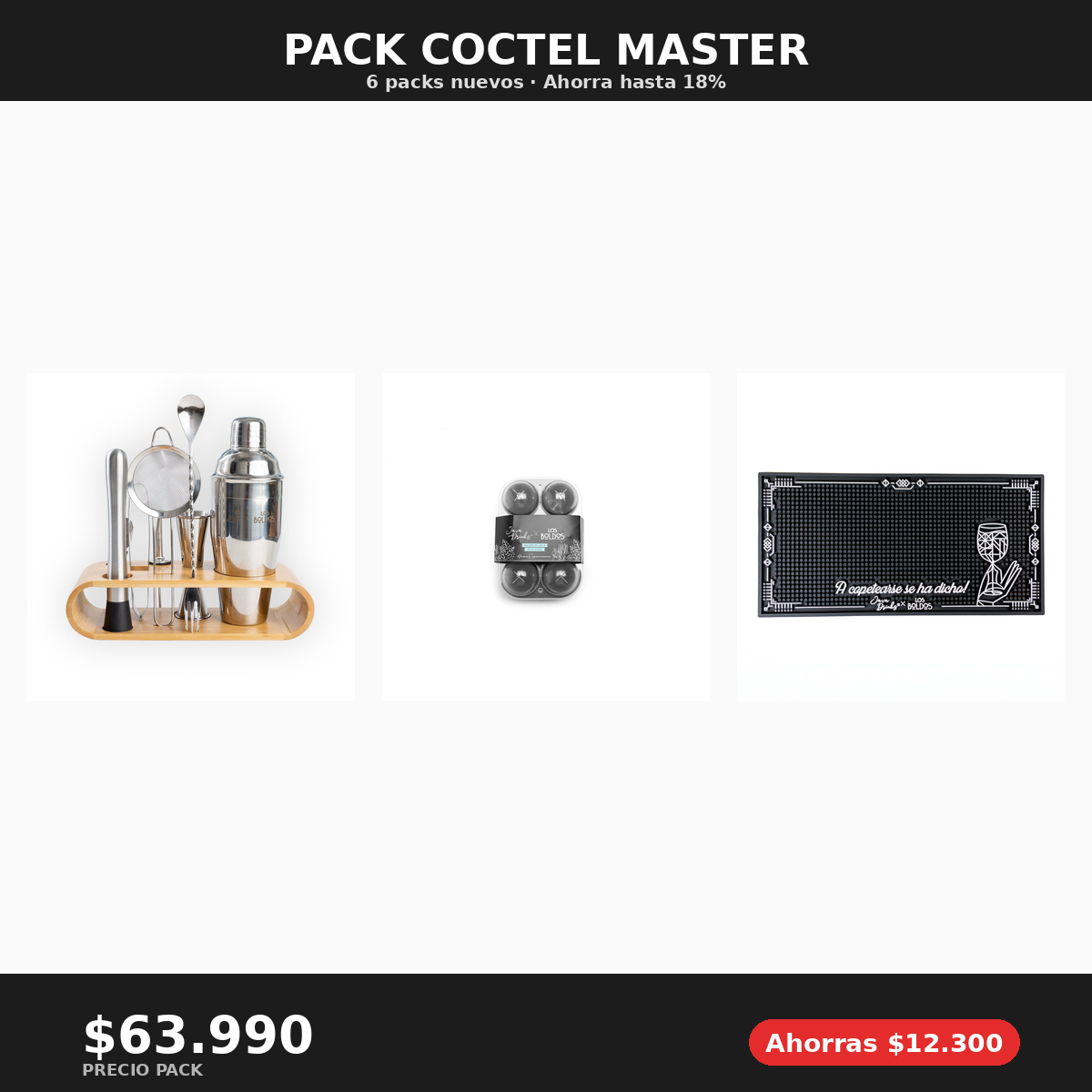 Pack Coctel Master - Set Coctelería Ben Alcalde + Moldes Hielo + Tapete Bar