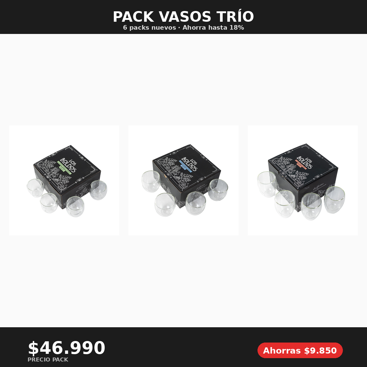 Pack Vasos Trío - Vaso Doble Pared 100ml + 250ml + 350ml (12 unidades)