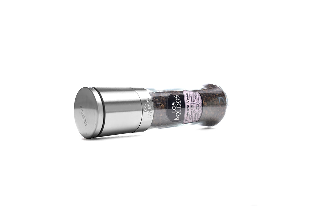 Molinillo de Pimienta Negra - 100 g - Cabezal de Acero - Rellenable - Los Boldos
