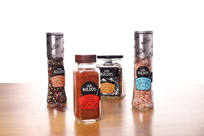 Pack Sazonadores Pro - Molinillo Sal + Pimienta + Frasco Mix Pimientas + Merkén